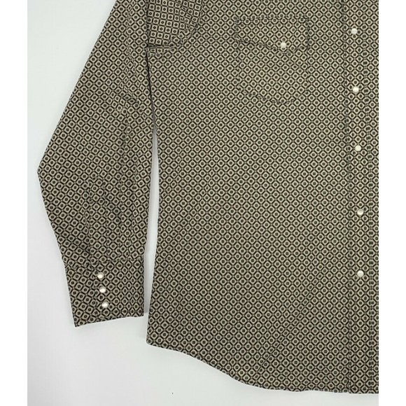 Men's Wrangler Wrancher L/S Button Up‎ Shirt Pearl Snap Tan Geometric Design XL - Picture 2 of 9